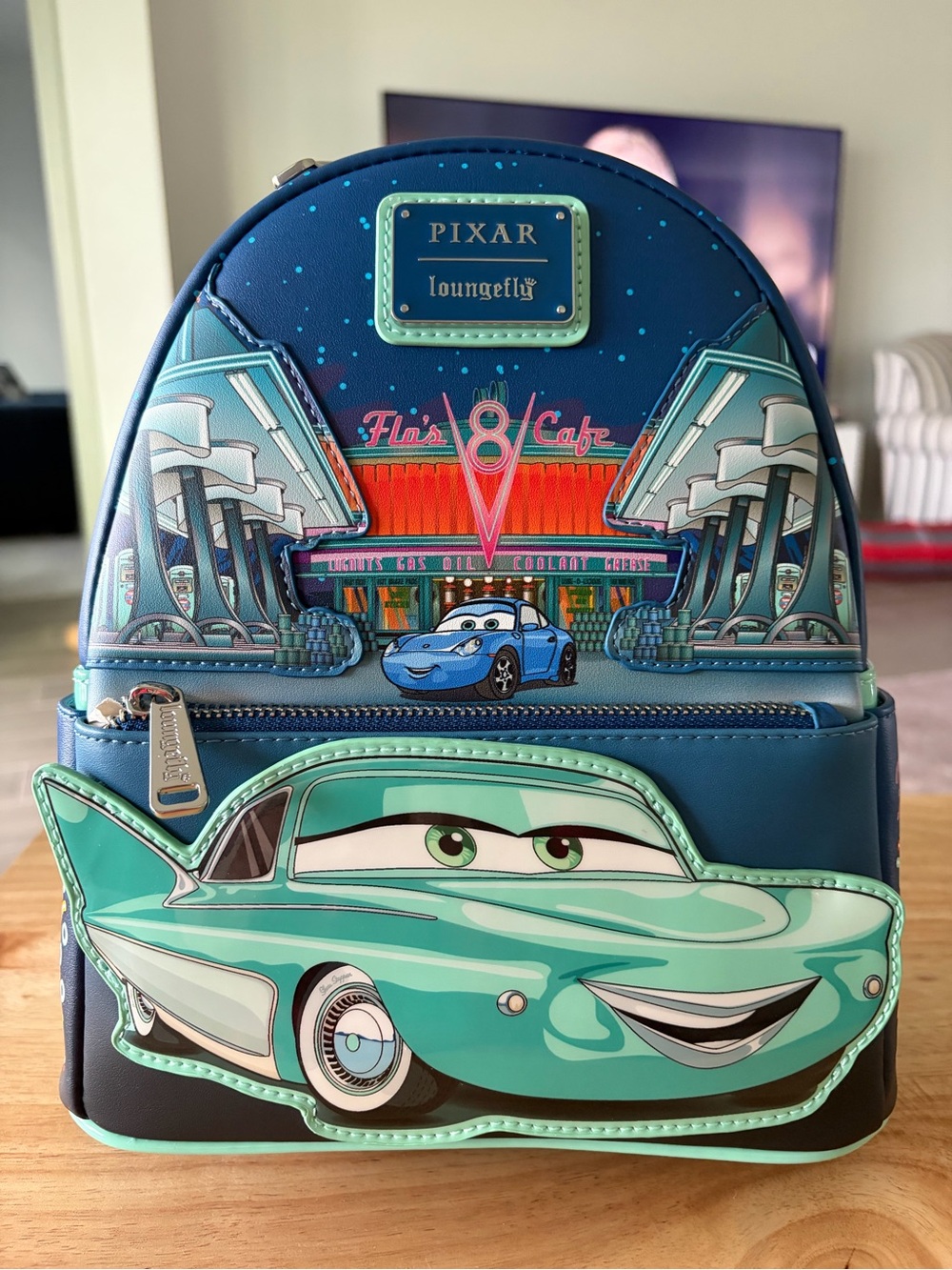 Loungefly Pixar Cars Mint Teal Flo's V8 Cafe Mini Backpack